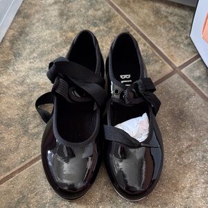 Bloch Black Patent Flats with Ribbon
